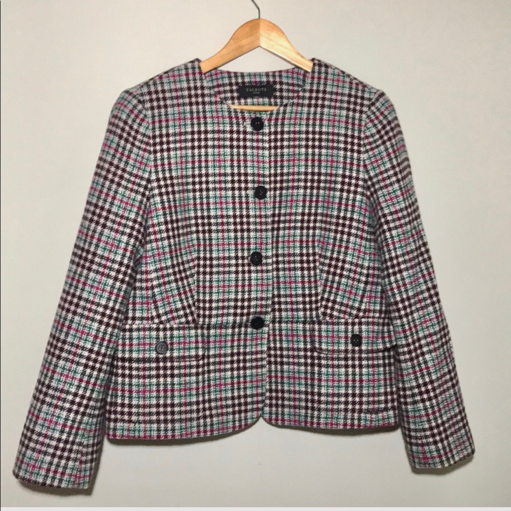 Wool Houndstooth Checked Jacket